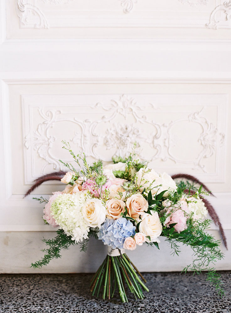 blush light blue bridal bouquet